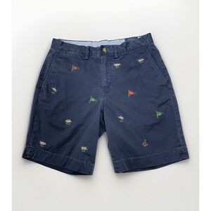 Polo Ralph Lauren Men 30 Navy Blue Nautical Flag Knot Stretch Classic Fit Shorts